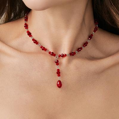 Gothic Dark Wind Imitation Crystal Beaded Necklace Female, Niche Blood Drop Pendant Collarbone Chain Choker