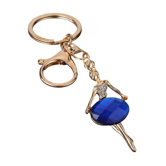 Zinc Alloy Keychain Pendant Ballet Girl Shape Key Holder with Imitation Gemstones Rhinestones синий