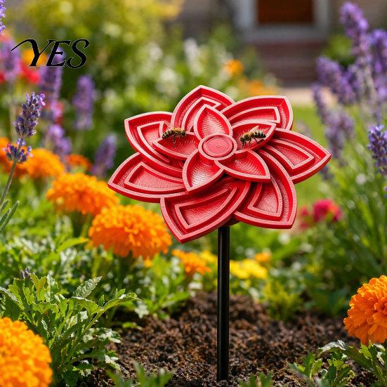 3D Printed Bee Feeder Flower Waterer, Garden Stake, Drinking Fountain Outdoor Decor, Hydration Device Open Anti-Drowning Trough, 2-in-1 Ornament