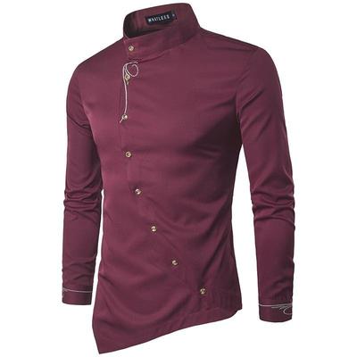 Camicia da uomo con bottoni diagonali taglia europea irregolare primavera colletto alla coreana camicia da uomo taglia plus