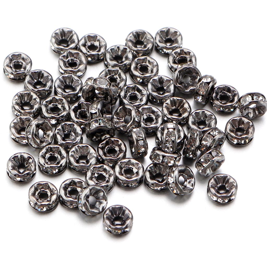 50pcs/lot Colorful Metal Round Rhinestone Rondelle Crystal Beads Loose Spacer Beads For Jewelry Making DIY Bracelet Necklace