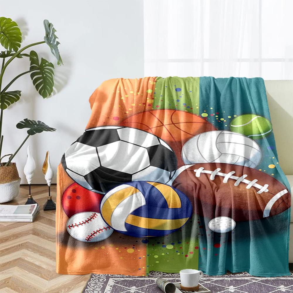 ball sports Theme Printed Blanket - Perfect for Couch, Bed, Travel & Outdoor Use | Machine Washable, Cozy & Durable.