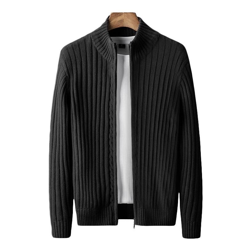 Autumn and Winter Men's Knitted Sweater Cardigan Loose Zipper Round Neck Solid Color Long-sleeved Jacket Top