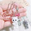 Creative Cute Flocked Kitten Strawberry Pendant Keychain Sweet Animal Keyring Backpack Decoration Accessories Best Friend Gifts