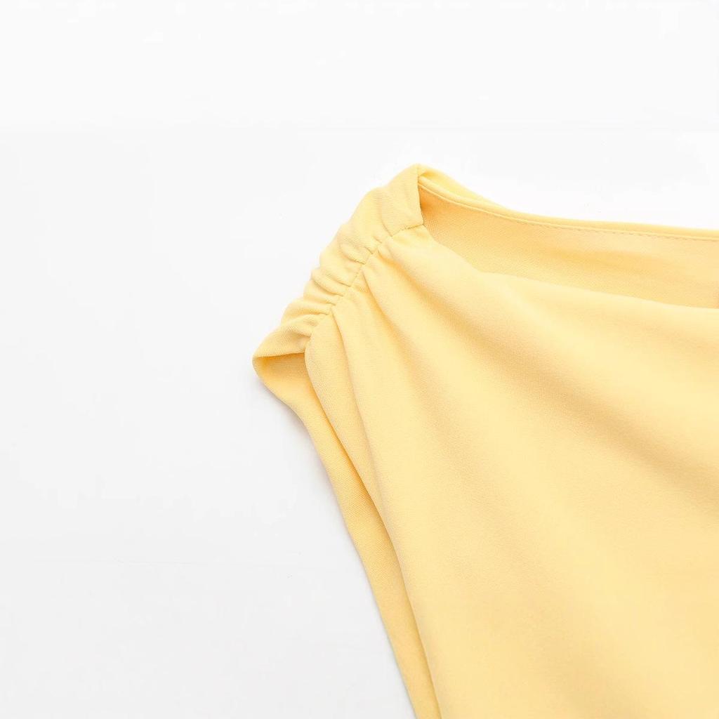 2025 Spring Women's Asymmetrical Pleated Satin Midi Dress - Resort Style, High-End Elegance