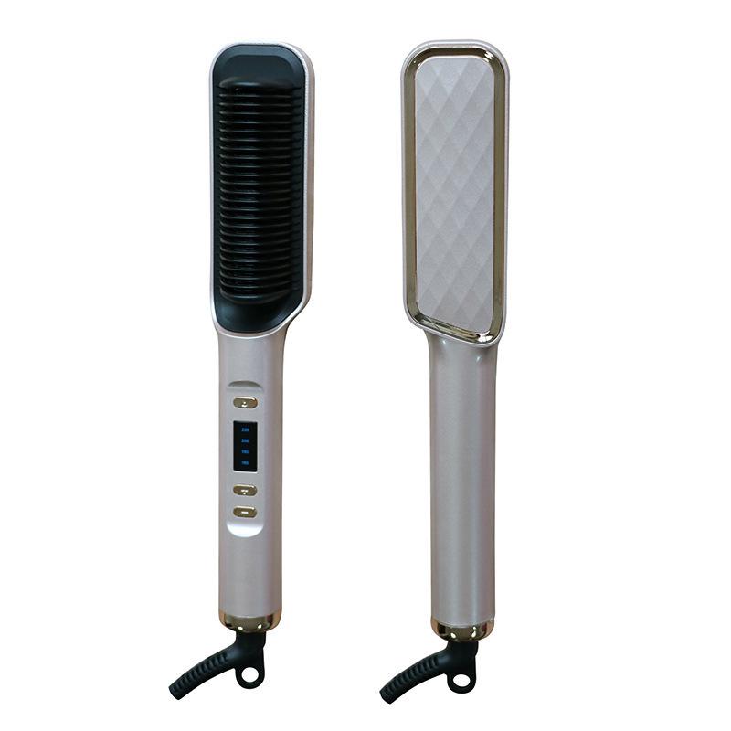 2-in-1 LCD Hair Comb: Negative Ion Straightening & Curling Iron with Anti-Static Technology