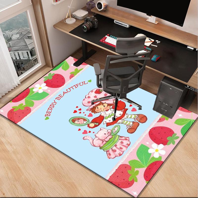 Strawberry Hat And Cat Office Rug Chair Mat, Game Carpet, Suitable for Front Door, Bedroom, Living Room, Desk, Holiday Gift