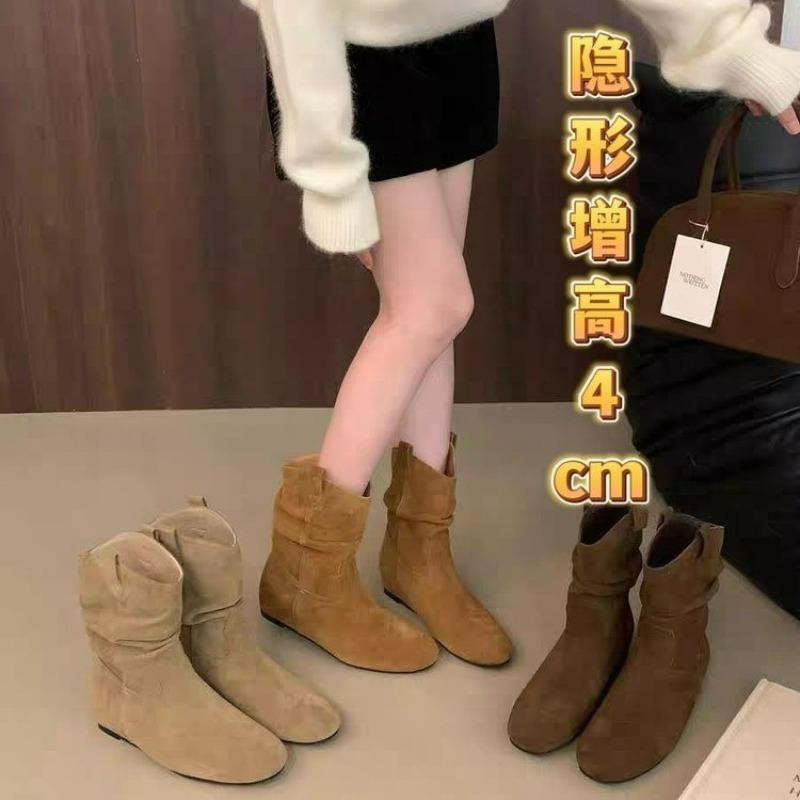 Inner heightening pleated piled boots for women, new suede thin boots, small short boots for women, autumn and winter