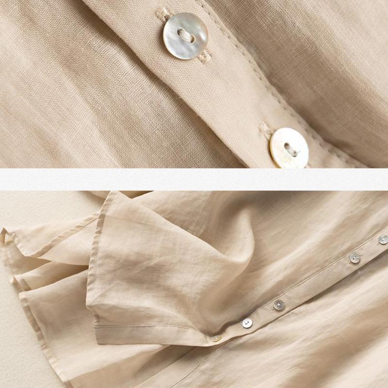 Spring Summer Lantern Sleeve Cotton and Linen Shirt Women's Literary Retro V-neck Casual Top