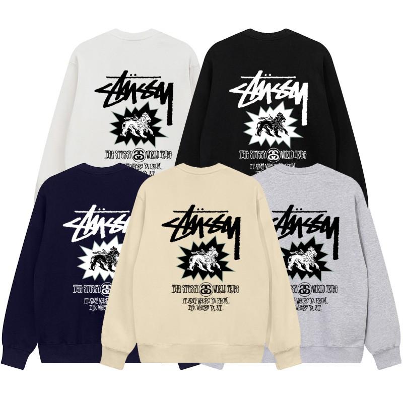 Stussy Style Printed Crewneck Sweatshirt Men Women Loose Fit Thin Top Casual Streetwear
