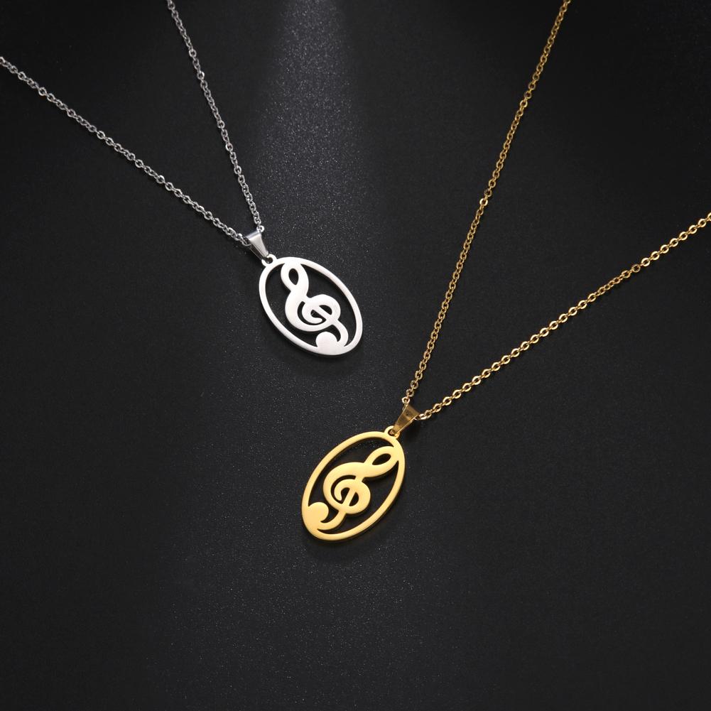 Cazador 2026 Trend Hollow Music Note Pendant Necklace for Women Round Love Neck Chain Stainless Steel Jewelry Birthday Gift