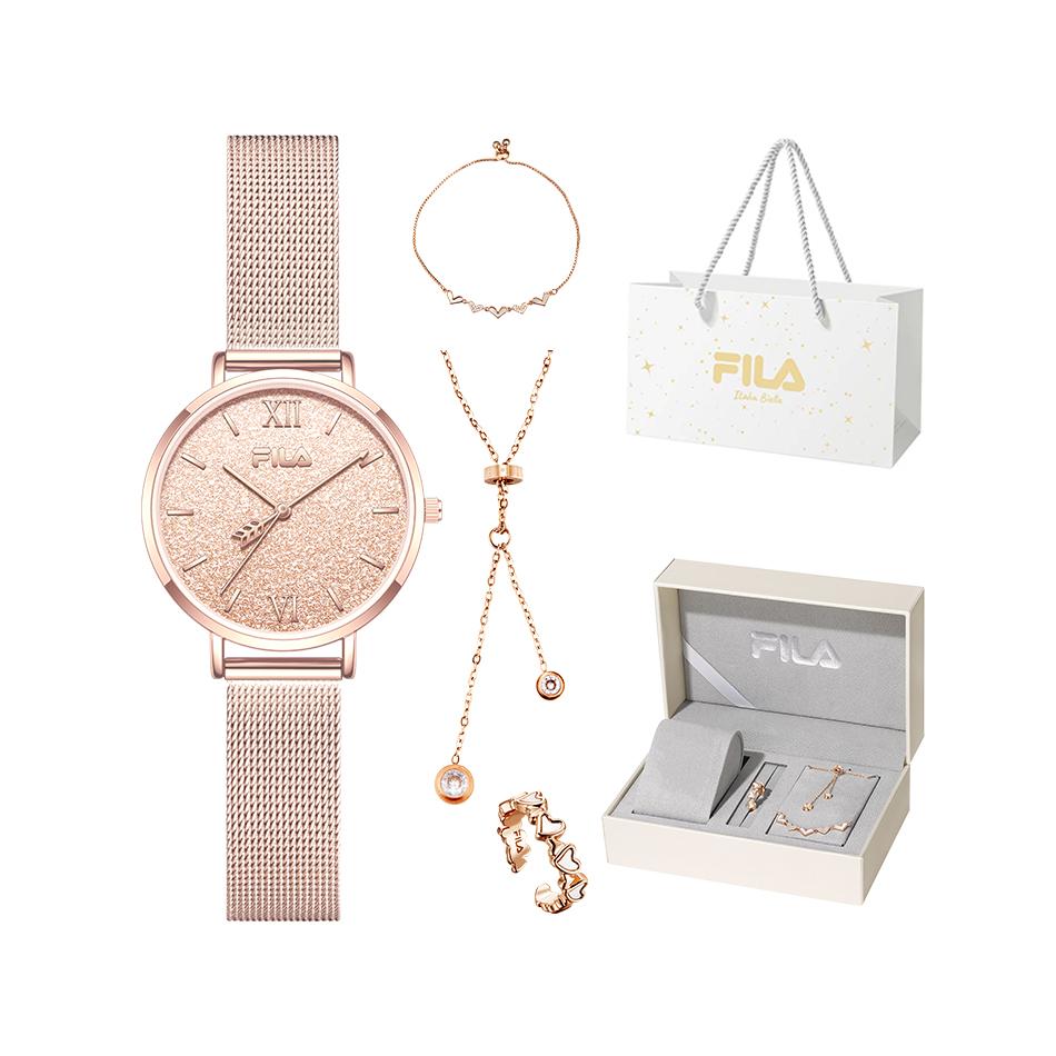 FILA Arrow Starry Sky Womens Watch Quartz Movement Stainless Steel Band Gold Dial Luxury Minimalist Student Womens Watch Romantic Gift Box FLL38-6559