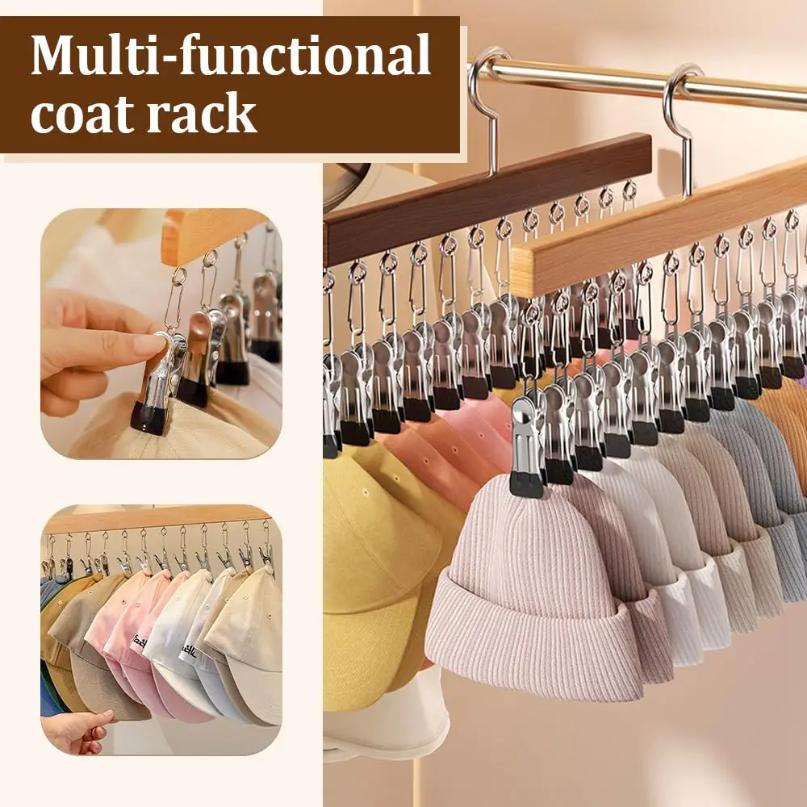 Multifunktionaler Holz-Kleiderbügel Hutaufbewahrungsständer Sockenklammer 360° drehbarer Schrankbügel Platzsparender Organizer für Hemden T-Shirts