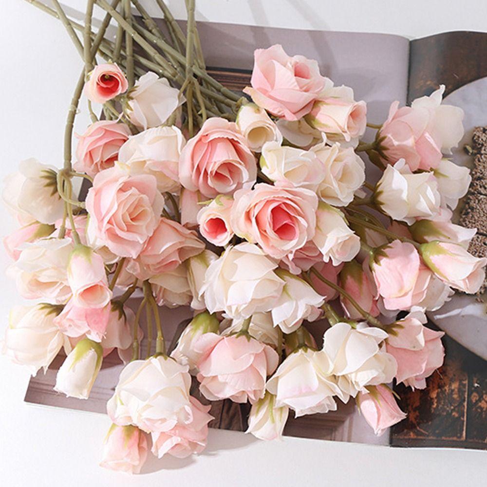 Realistic Artificial Roses Flowers Bouquet Mini Fake Flowers Small Tea Rose Wedding Party Decor