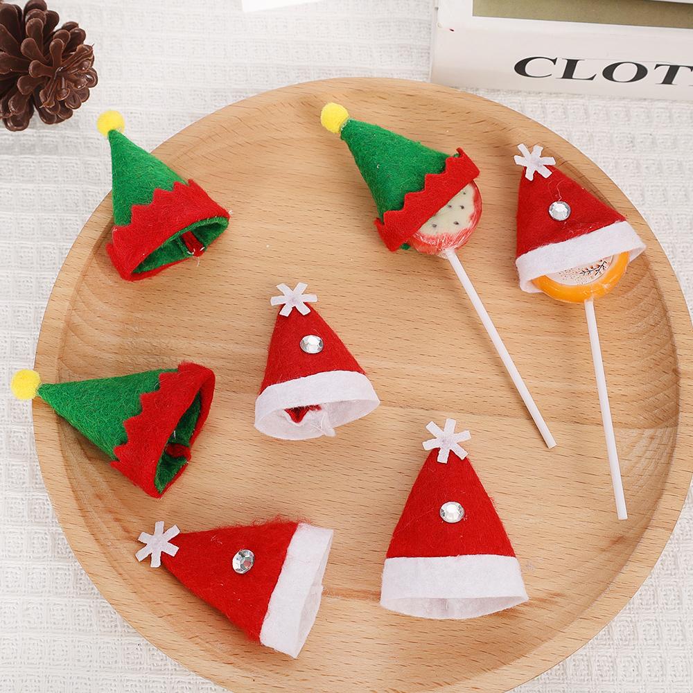 30/1Pcs Mini Santa Hats Christmas Wine Bottle Covers Lollipop Candy Hat Xmas Kids Gifts Navidad Party Table Dinner Decorations