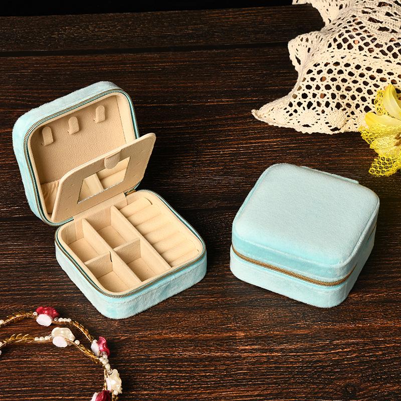 Elegant Velvet Jewelry Box with Mirror for Necklaces, Rings, and Earrings