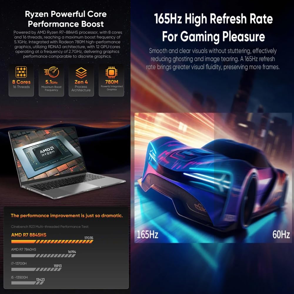 GZBOX laptop AMD Ryzen 7 8845HS to with Window11 Pro 64GB DDR5 5600Mhz 2280 NVME SSD 2TB Metal shell power video Laptop Note Note 16-inch (up 5.1GHz)