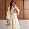 2026 spring and autumn new  American Amazon, women's clothing long-sleeved solid color waist lace-up shirt dress