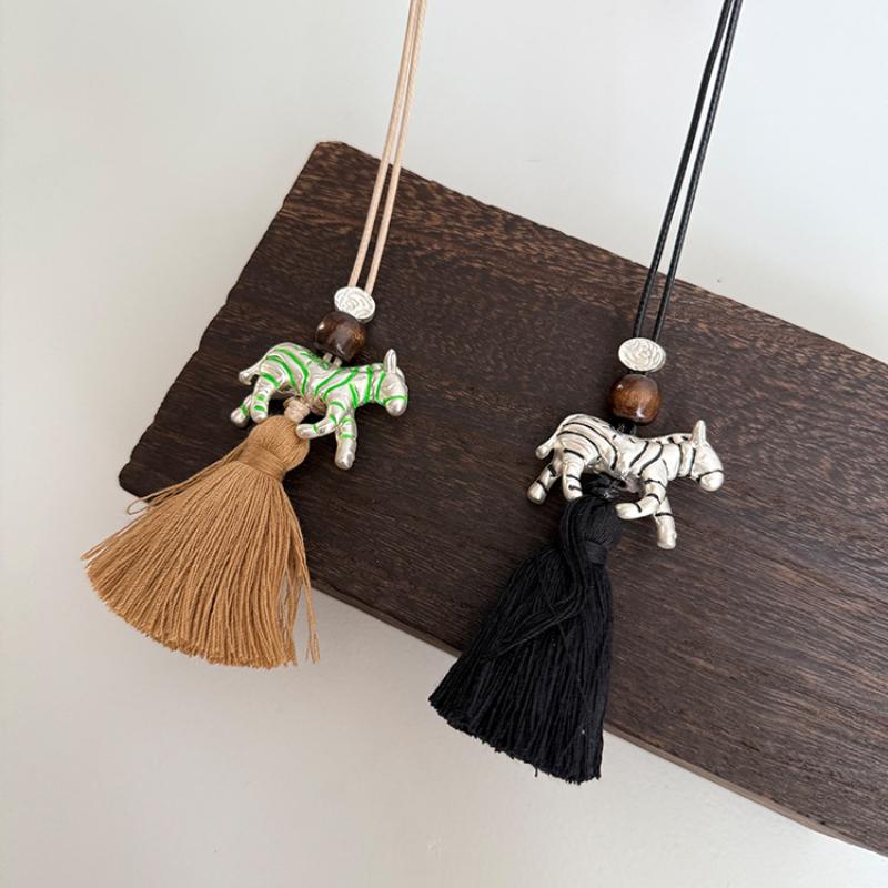 Natural Minimalist Design Zebra Tassel Long Pendant Necklaces For Women  Versatile Adjustable Sweater Chain Jewelry