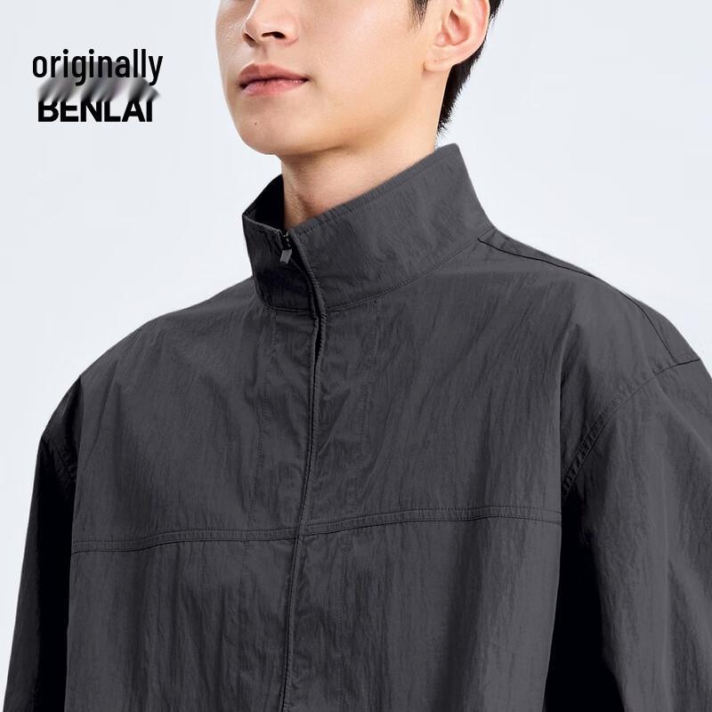 Benlai Men's Stand Collar Loose Long Sleeve Casual Shirt