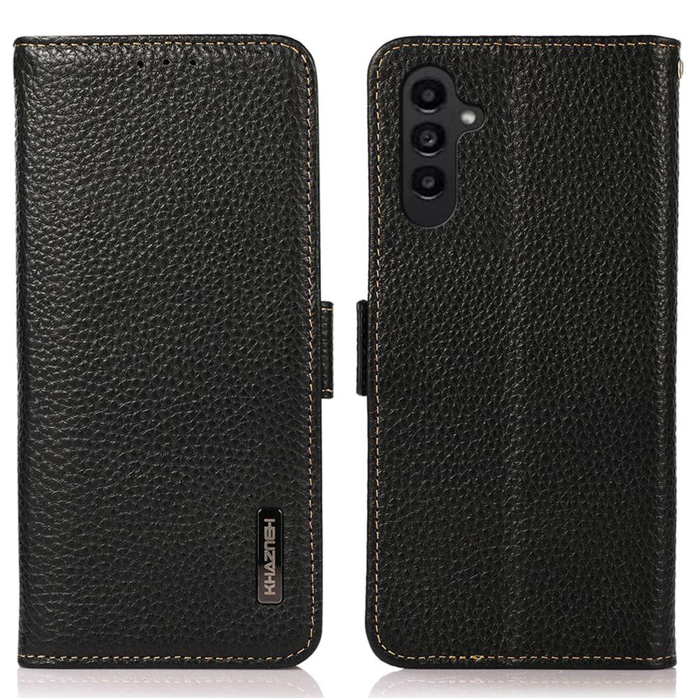 

KHAZNEH Чехол для телефона Samsung Galaxy S24 FE с RFID-блокировкой, откидная крышка из натуральной коровьей кожи Black