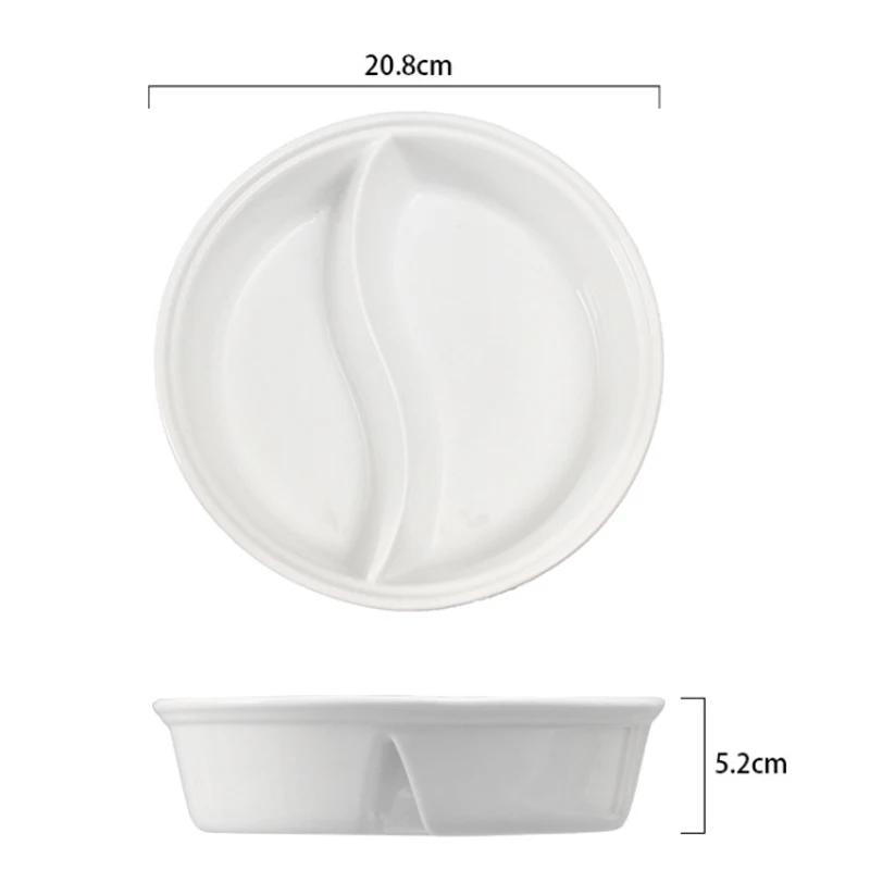 Ceramic Big Soup Bowl Double Grid Round Fruit Salad Plate Cake Bread Dessert Dish Tray Noodles Tableware Kitchen Storage Tool