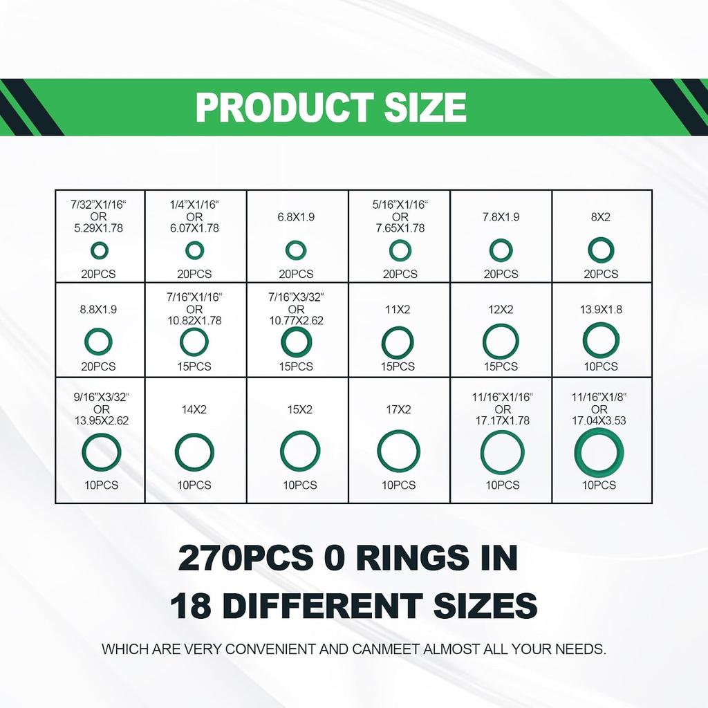 Car Air Conditioning AC O Ring Kit Sealing ORings Gasket Assortment Set 270 Pieces Seal Gasket Washer A/C Professional Plumbing Automotive Rubber