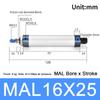 1Pcs 16/20/25/32/40mm Cylind Bore Pneumatic Air Cylinder Double Compressed 25/50/75/100mm Strok MAL Cylinder Aluminum Alloy