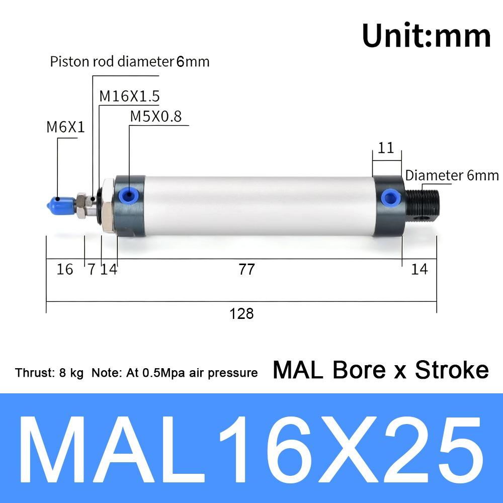 

1Pcs 16/20/25/32/40mm Cylind Bore Pneumatic Air Cylinder 25/50/75/100mm Strok Double Compressed MAL Cylinder Single Lever