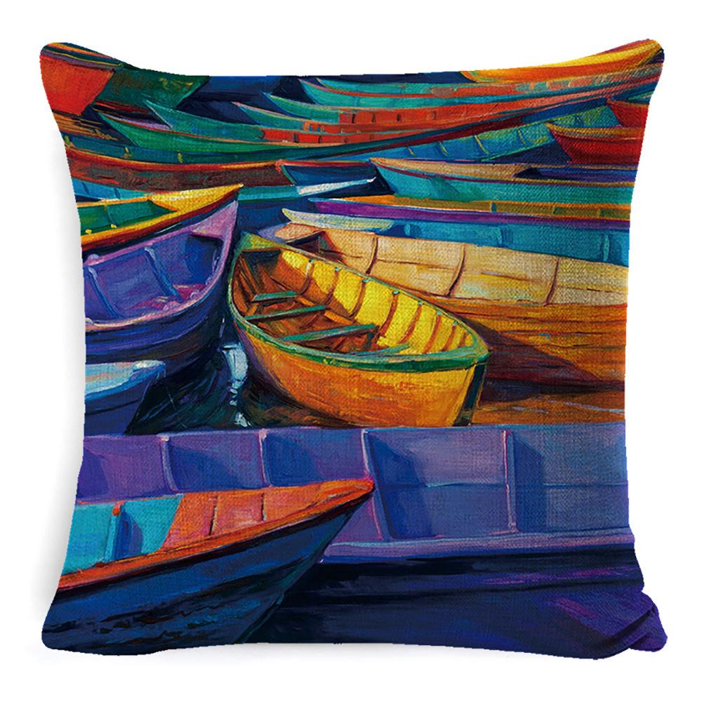New Linen Pillow Cover Oil Painting Landscape Office Lumbar Pillow Cover Home Sofa Pillow Home Pillow