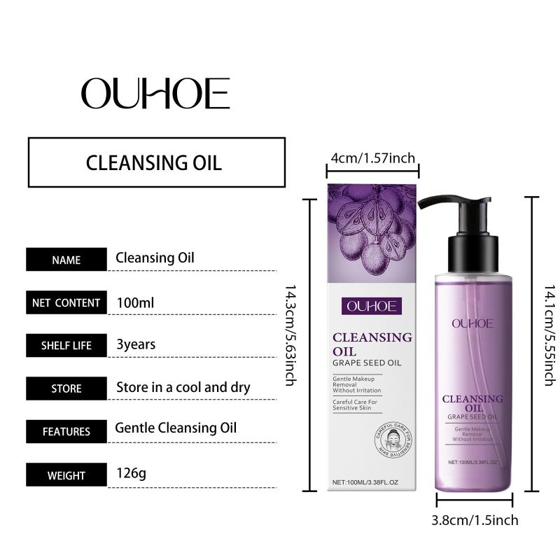 Grapeseed Cleansing Oil for Face Deep Pore Makeup Remover NonGreasy Moisturizing Nourishing Home Skincare