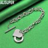 925 Sterling Silver Simple Heart Side Chain Beautiful Bracelet Gift Jewelry