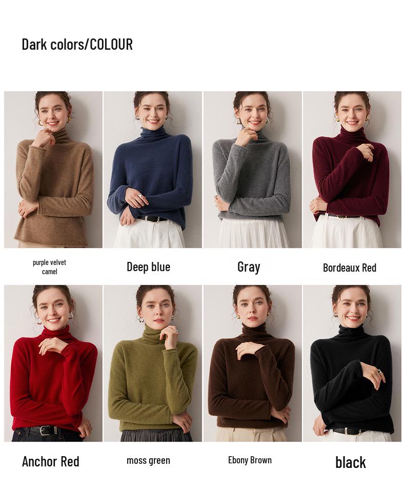 Le Ka Sha Women's 100% Pure Cashmere Turtleneck Pullover, Autumn/Winter 2026, Rolled Edge, 12-Gauge Knit Base Layer.