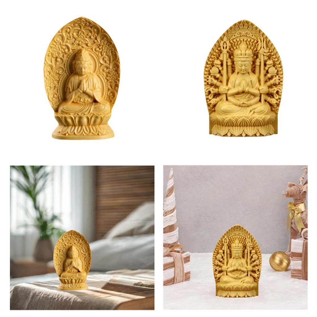 Wooden Guanyin Bodhisattva Figurine Decorative Handicrafts 2.7inch Tall Mini Sculpture for Living Room Lightweight Versatile