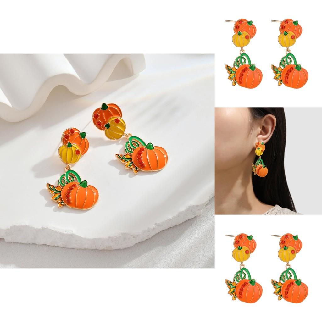Fun Playful And Alloy Pumpkin Earrings With Cartoon Design For Halloween Celebrations For Women