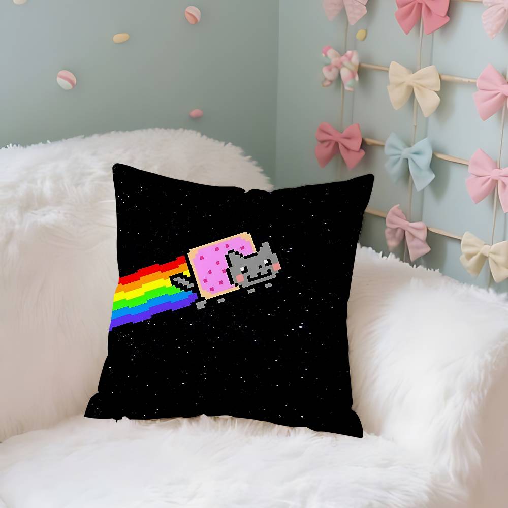 Cute NNyan Cats ART Maker Case Plush Fabric Soft Pillowcase Double Sided Print Cushion Cover Household Gifts