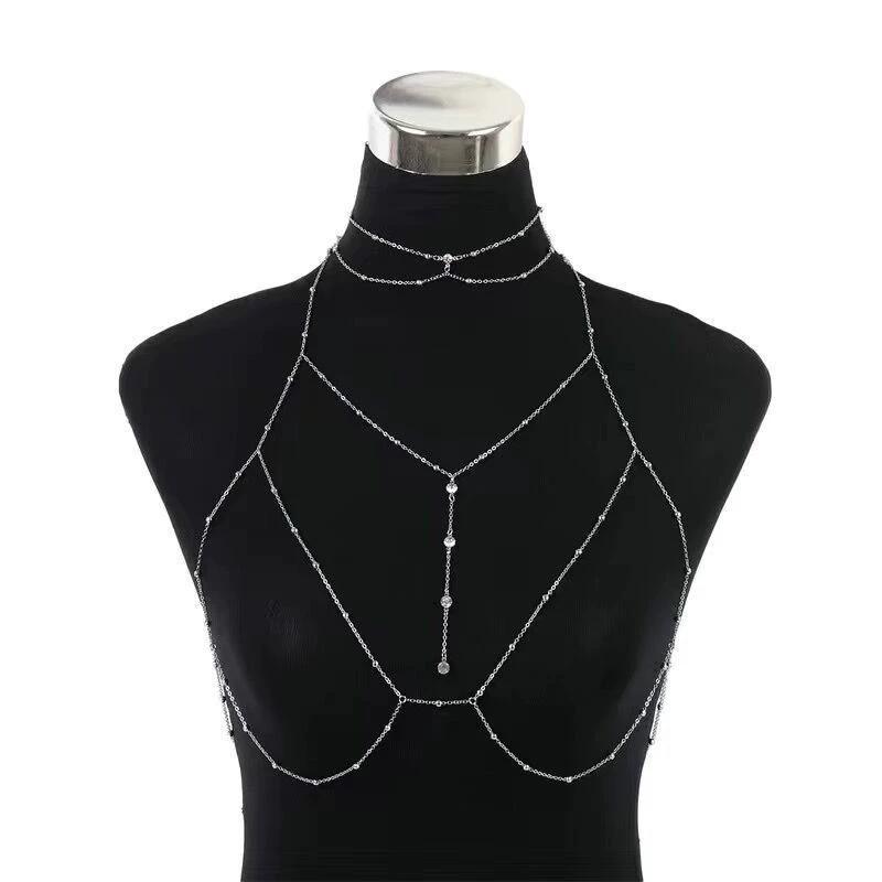 Sexy   Round Beads Waist Chain Beach Bra Bikini Chest Chain Zircon Tassel Women Body Chain Jewelry Accessories