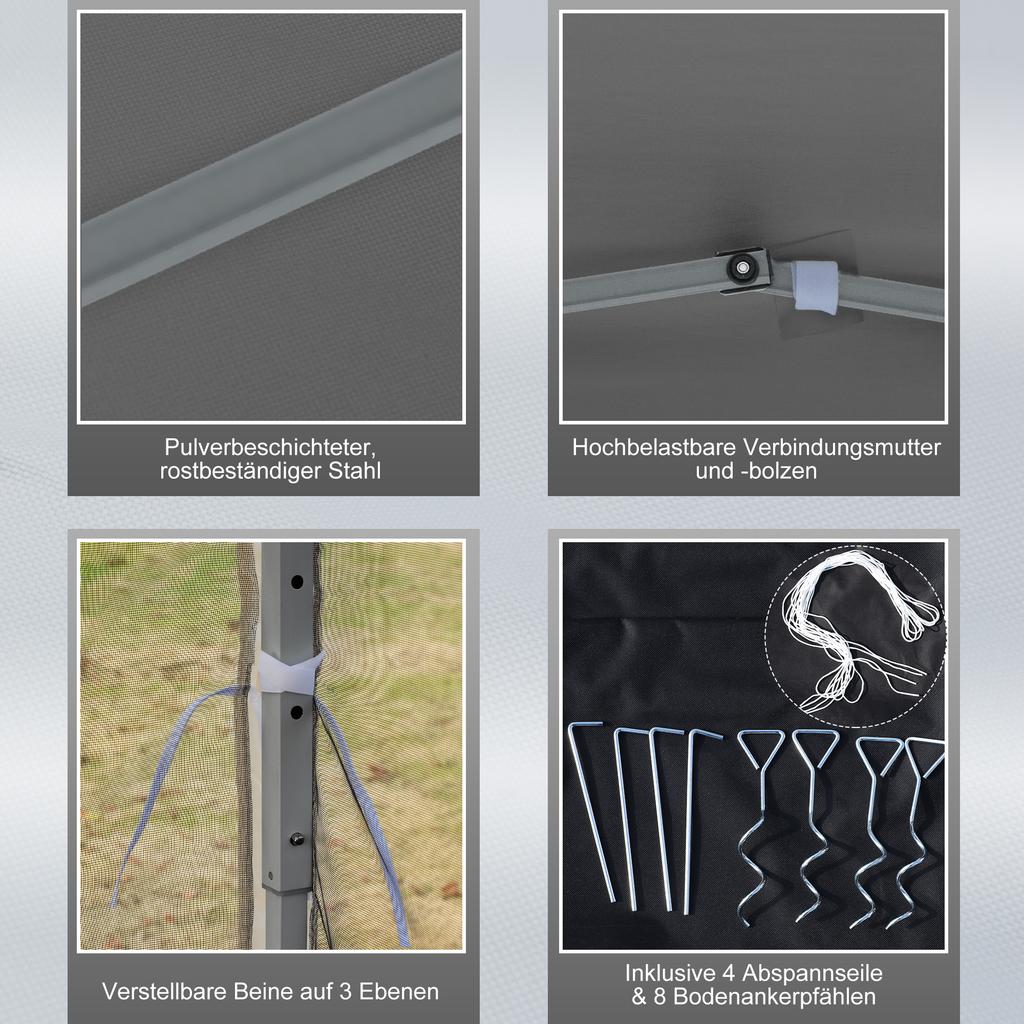 Folding Gazebo, Folding Tent with Side Walls Incl. Carry Bag, Garden Gazebo, Metal, Oxford Fabric, 3 X 3 M, Light Grey