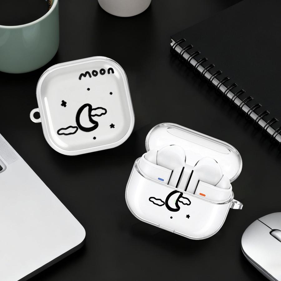 Case For Samsung Galaxy Buds 2Pro 4 Pro 2 3 FE 3Pro 4Pro Live Clear Earphone Cases Cover With Hook Cartoon Moon Sun
