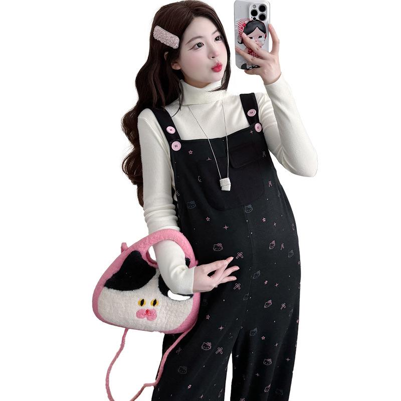 

Maternity Autumn/Winter 2025 Korean Style: Printed Loose Overalls & Knit Base Layer Set L [110-125 Jin]
