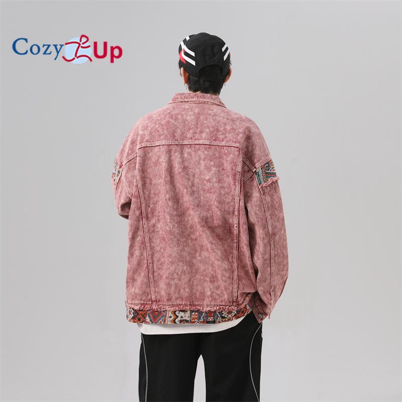 Розовая джинсовая куртка Cosy Up в стиле ретро для мужчин и женщин в стиле пэчворк — фото 6