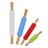 Silicone Rolling Pin with Solid Wood Handle - Non-Stick Kitchen Tool for Dumplings and Baking
