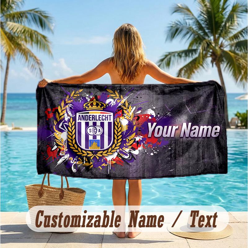 Custom Text Beach Towel, Soft Absorbent Swimming Multi-use TowelAnderlecht FC logo