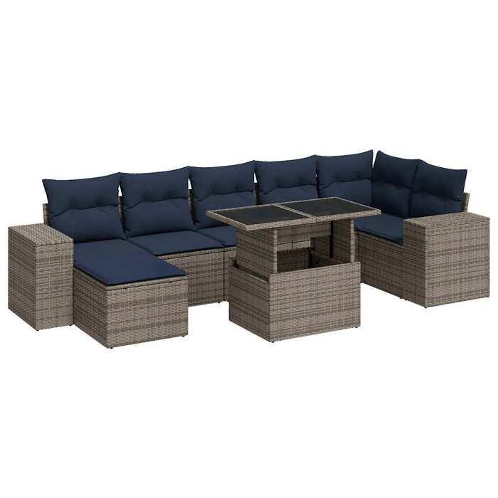 VidaXL Salon de jardin avec coussins 14 pcs gris résine tressée acacia, ensemble de canapés d'extérieur, salon de jardin 3326842