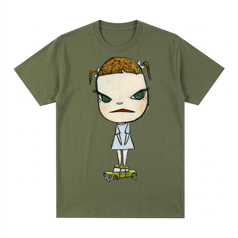 Yoshitomo Nara GIRL ON GREEN CAR Vintage Tshirt Funny Cute Cartoon Anime Cotton Unisex T shirt New TEE TSHIRT Womens tops