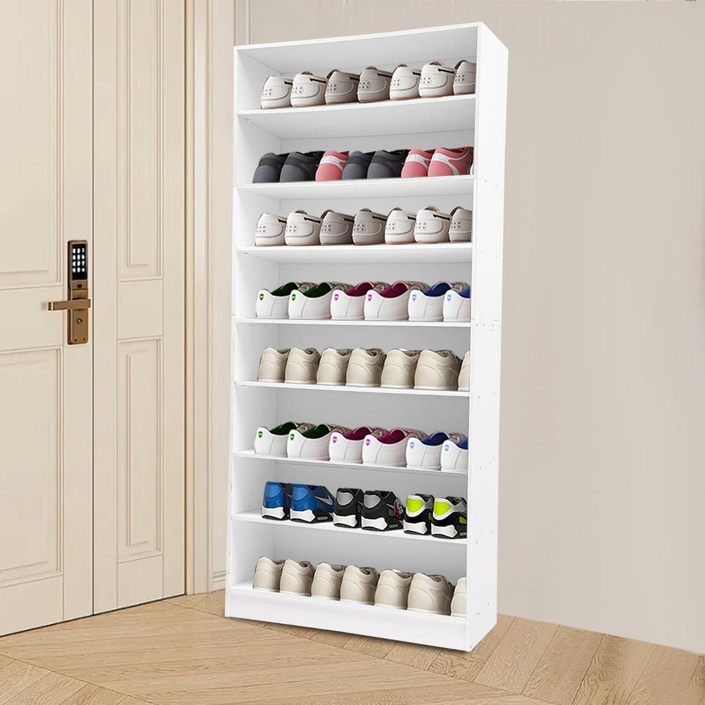 8-Tier Open Shoe Storage Cabinet W/ 8 Compartments - White Freestanding Shoe Shelf Organizer for 32 Pairs of Shoes(178.7cm Tall)