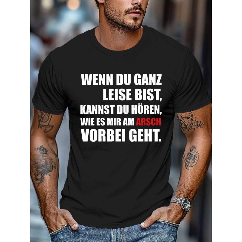 Men's Funny German Phrase T-Shirt - Bold German Text Print, Olive Green Crew Neck Tee Suitable for German Language Learners & Culture Fans, Casual &