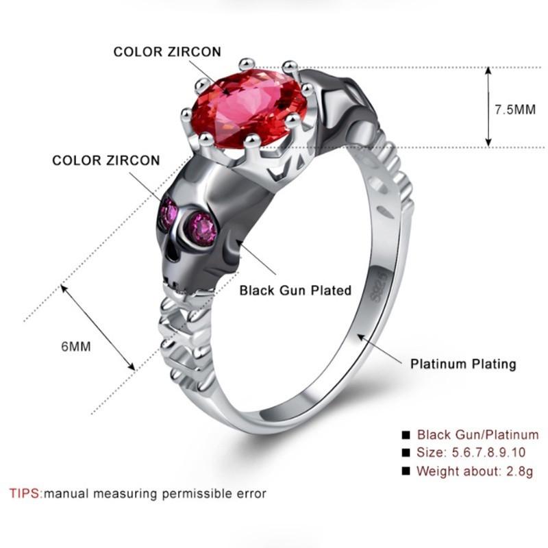 Fashion Retro Color Separation The Skull Head Inlaid Colorful Zircon Platinum Ring