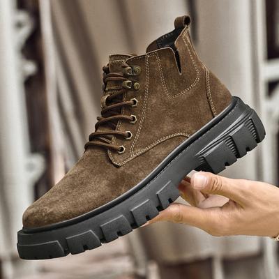 Stivali Invernali Autunnali in Pelle Scamosciata Stile Moda Sneakers da Trekking High Top con Pelliccia Peluche Stivali da Moto da Uomo Stivaletti da Esterno alla Caviglia