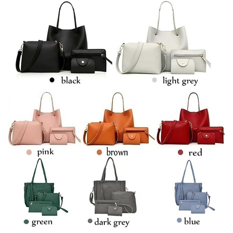 9 Colors Ladies Leather Bag Set 4Pcs Shoulder Bag Handbag Messenger Bag Set